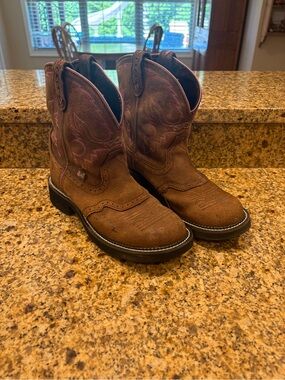 Justin Gypsy Boots Womens Size 10.5 Brown Leather Cowgirl Cowboy Western Pink